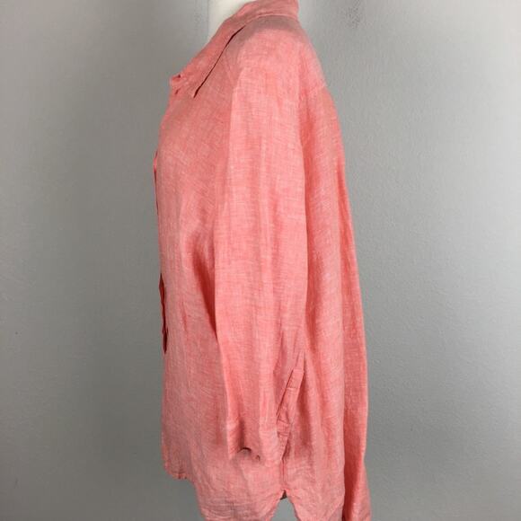 Chico's Orange Linen 3/4 Sleeve  Button Down Top 3 - Picture 4 of 6